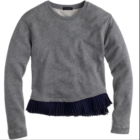 Jcrew Grey Sweatshirt w/ Navy Satin Peplum Ruffle size XS - Picture 1 of 10